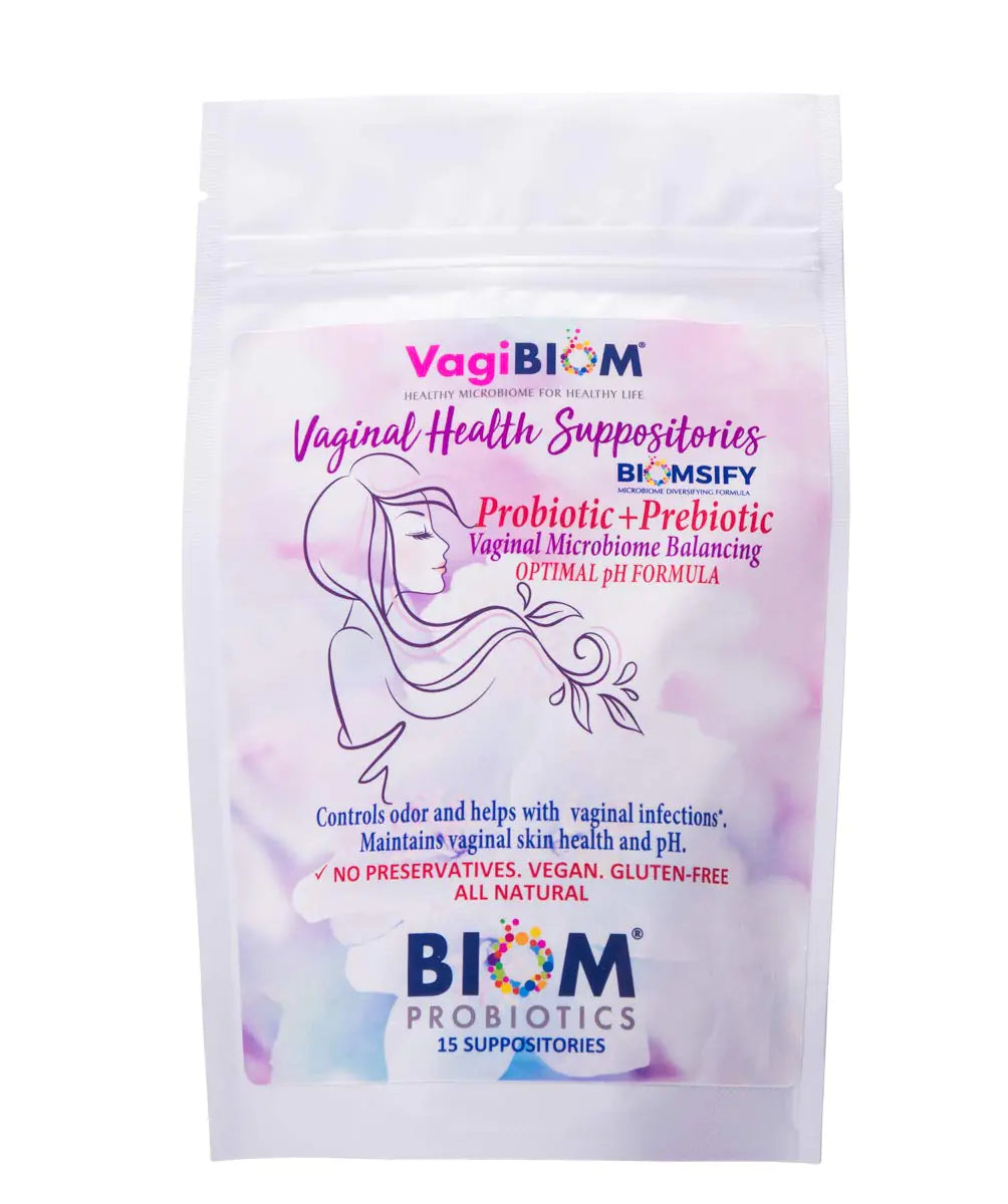 Biom Vaginal Probiotic Suppository: Natural Vaginal pH and Odor Control Regimen; Balance and Nourishes Vaginal Microbiome; No Parabens No preservatives (15 count)
